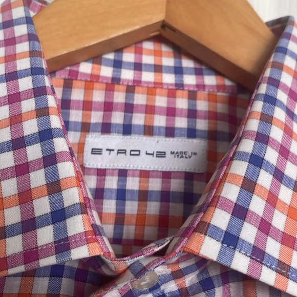 ETRO - Fuchsia, Blue and Orange Checkered Shirt - Picture 2 of 5